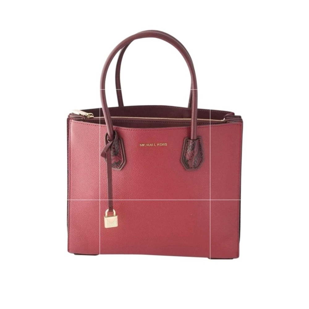 Rare!!! Michael Kors Mercer Large Accordion Tote Leather Bag Maroon oxblood